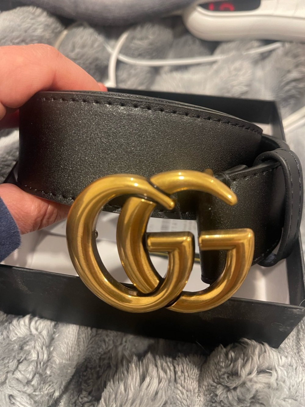 Gucci Black Leather Belt with Gold Double G Buckle - Men's